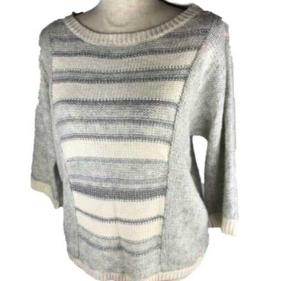Ann Taylor LOFT Cream Silver Metallic Stripe 3/4 Sleeve Sweater Women’s Size Sm - Picture 8 of 8